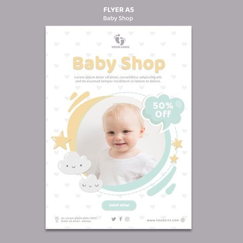 Baby shop flyer template Free Psd | Free Psd #Freepik #freepsd #flyer #baby #template #fashion Baby Poster Design, Kindergarten Posters, Baby Ads, Adobe Illustrator Graphic Design, Baby Posters, Nature Baby Shower, Instagram Template Design, Baby Banners, Presentation Design Template