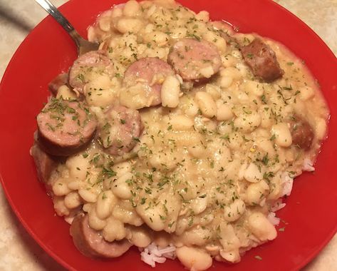 Slow Cooker Louisiana White Beans and Rice Louisiana White Beans, Southern White Beans Recipe, White Beans And Sausage Recipe, White Beans Crockpot, Pizza Hand Pies, Slow Cooker White Beans, White Beans And Rice, Beans Recipe Crockpot, White Beans And Ham