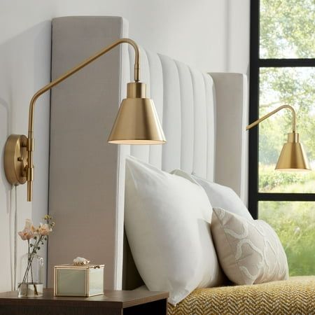 Swing Arm Wall Lamps Bedroom, Bedroom Side Lights Wall, Brass Bedroom Lighting, Brass Bedside Lamp, Bedroom Reading Lights Wall Mounted", Gold Sconces Bedroom, Bedside Sconces Wall Mount, Bedroom Wall Sconces Bedside Lighting, Bedroom Sconces Bedside