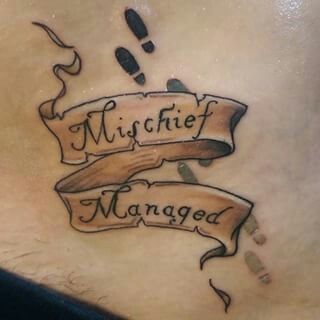 Mischief managed Harry Potter  tattoo Marauders Map Tattoo, Mischief Managed Tattoo, Harry Potter Mischief Managed, Tattoo Harry Potter, Hp Tattoo, Potter Tattoo, Map Tattoos, Theme Harry Potter, Harry Potter Tattoo