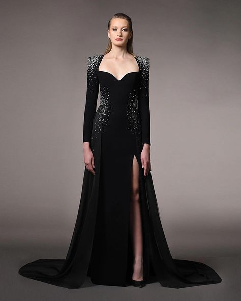 Crafted to perfection, each piece embodies the perfect fusion of classic charm while exuding a modern flair. Discover the full Jean-Louis Sabaji’s Pre-Fall 24 collection on our website. Link in bio. #hertrove Haute Couture, Couture, Dress With Overskirt, Dress With Crystals, Straight Cut Dress, Crystal Embroidery, Black Embroidered Dress, Sweetheart Neckline Dress, Crepe Jumpsuit