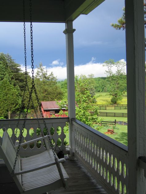 Front porch Front Porch Swing Chair, Porch Swing Aesthetic, Country Back Porch, Swing On Porch, Farm Front Porch, Old Farmhouse Porch, Cottagecore Porch, Yellow Vinyl Siding, Old Porch Swing