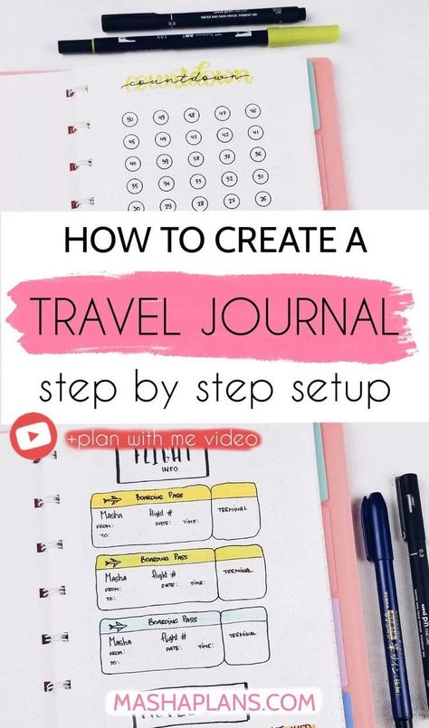 Are you thinking of creating a Travel Journal for your next trip? That's fantastic, travel journals are a great way to preserve memories and lower the stress of organizing the perfect trip. It can be very easy to set up one. Join me as I share with you page ideas for your next travel journal and show you how to create a simple and easy journal that will help you organize great vacation and preserve all the memories. #mashaplans #bulletjournal #traveljournal #planwithme Travel Journals, Travel Bullet Journal, Easy Journal, Vacation Journal, Travel Journal Pages, Bullet Journal Travel, Travel Journal Scrapbook, Diy Travel Journal, Plan With Me