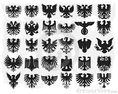 Silhouettes of heraldic eagles isolated on white background. German Eagle Tattoo, Heraldic Eagle, Adler Tattoo, Eagle Symbol, Heraldry Design, German Eagle, Eagle Tattoos, Historical Armor, Eagle Design