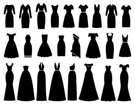 Dresses icon for women. illustration. fe... | Premium Vector #Freepik #vector #vintage #party #icon #woman Patterns For Dresses For Women, Dress Art Ideas, How To Design A Dress Drawing, Dress Silhouettes Types, Dress Silloutes, Dress Vector Illustration, Fashion Design Clothes Ideas, Shape Dress Design, Dress Silhouette Drawing