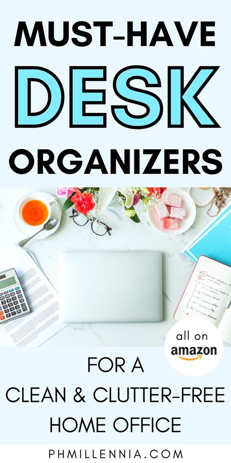 Organized Home Office, Work Desk Organization, Desk Organization Tips, Clean And Organized Home, Wfh Desk, Office Decor Organization, Home Office Workspace, Cool Desk Accessories, Clean Clutter