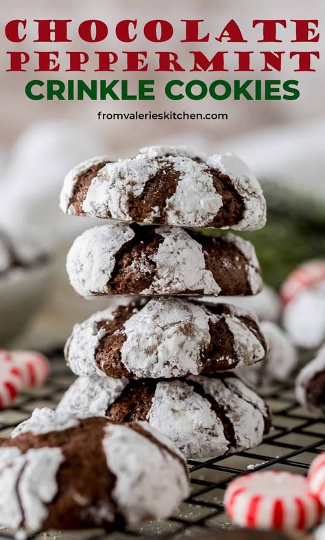 Chocolate Peppermint Crinkle Cookies, Peppermint Crinkle Cookies, Wife Recipes, Christmas Main Dishes, Christmas Recipes For Kids, Baking List, Delicious Christmas Desserts, Favorite Christmas Recipes, Chocolate Pack