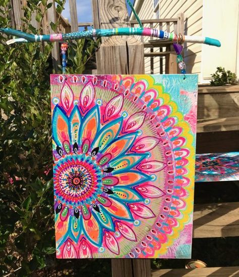 Diy Artwork, Boho Art Painting, Boho Painting, Trippy Painting, Hippie Painting, Landscape Paintings Acrylic, Creative Painting, Unique Paintings, Mandala Painting