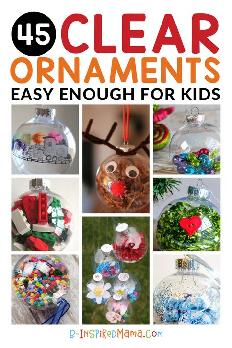 Diy Ornament Gifts From Kids, Christmas Ornaments Balls Diy, Fill Ornament Ideas, Ornament Classroom Craft, Diy Christmas Ornaments For Kids Bulbs, Fillable Christmas Ornament Ideas For Kids, Easy Ornaments To Make With Kids, Christmas Fillable Ornaments, Homemade Clear Ornament Ideas