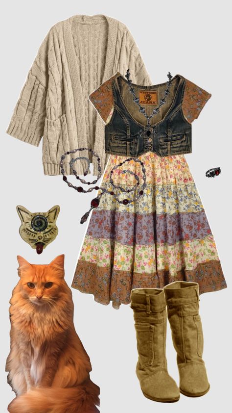 #outfit #outfits #outfitinspo #outfitinspiration #fashion #fashioninspo #clothing #clothes #style #styles #styleinspo #styleboard #ootd #fit #fits #fitinspo #outfitsinspo #outfitideas Weird 60s Fashion, Twee Style 2023, Bau Outfits, Rustic Style Outfits, Whimsical Astethic Outfits, Maximalist Formal Outfit, 2010s Hipster Fashion, Herbology Outfit, Hippie Core Outfits