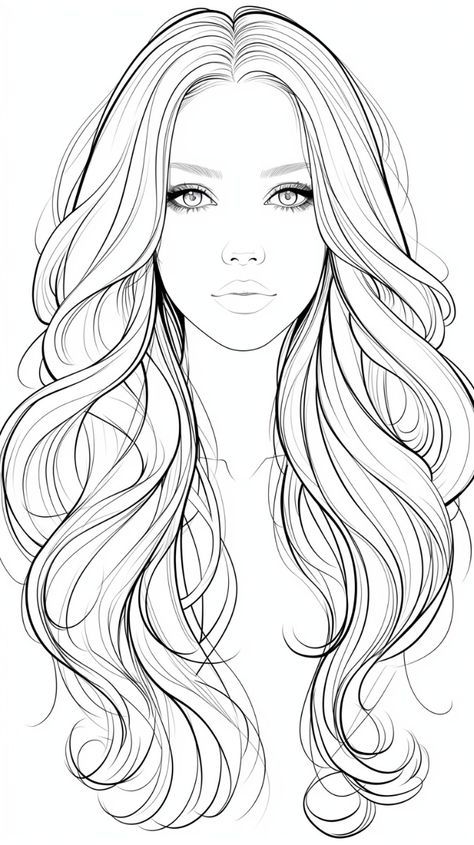 Lace Drawing Reference, Easy Hair Sketch, Drawing Hair Procreate, Long Straight Hair Drawing, Hair Outline Drawing, Hair Sketch Reference, Mermaid Hair Drawing, Drawing Wavy Hair, Hair Drawing Sketch
