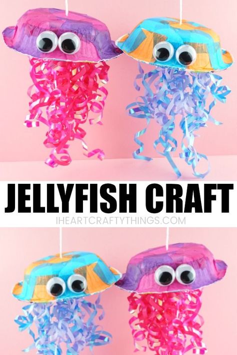 This colorful jellyfish craft for kids is great for a summer kids craft or ocean kids craft. It's so simple to make and requires no messy painting. #kidscraft #summercamp #iheartcraftythings #summercraftsforkids #summercrafts #summerfun #oceancrafts Arts And Crafts For Daycare, Summer School Activities For Kids, Ocean Themed Gross Motor Activities, Summer Treat Crafts For Toddlers, Animal Planet Activities For Preschool, Paper Quilt Craft For Kids, Summer Crafts For Kids 5-7, Book And Activity For Kids, Easy Summer Camp Crafts
