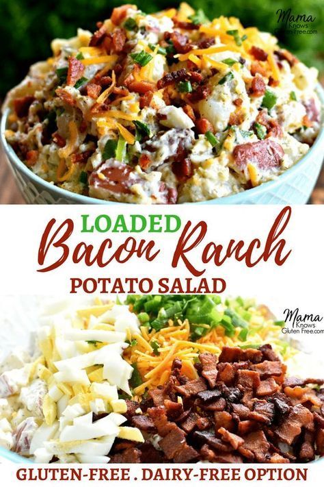 Bacon Ranch Potato Salad, Loaded Potato Salad, Ranch Potato Salad, Bacon Ranch Potatoes, Resep Salad, Creamy Potato Salad, Salad Salad, Homemade Ranch Dressing, Loaded Potato