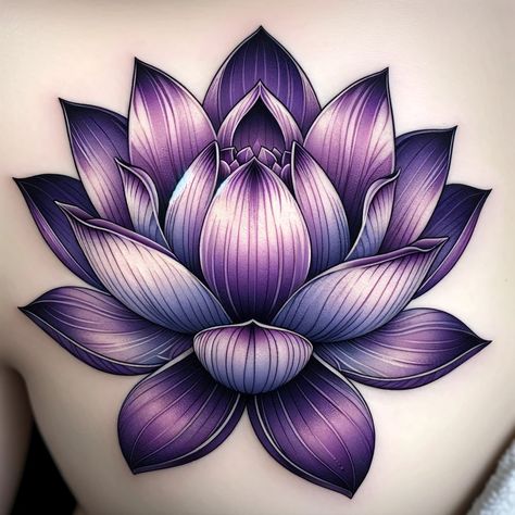 Lotus With Mandala Tattoo, Purple Flower Tattoo Designs, Buddha Tattoo Sleeve Women Lotus Flowers, Lotus Flower Leg Tattoo, Colored Lotus Flower Tattoo, Dark Lotus Tattoo, Butterfly Lotus Tattoo, Purple Lotus Flower Tattoo, Lilac Tattoo Design