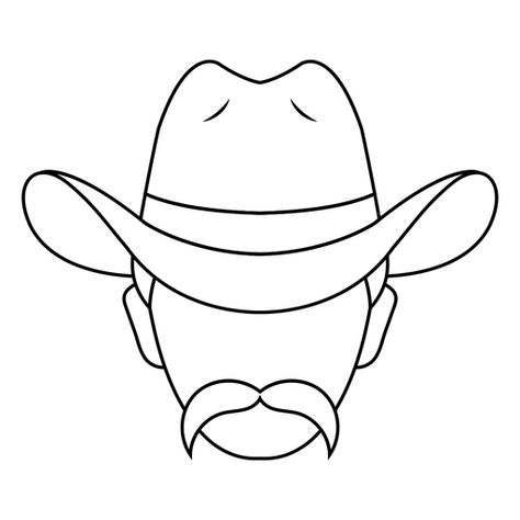 Cowboy Hat Sketch Easy, Cowboy Drawings Easy, How To Draw A Cowboy Hat Easy, Cowboy Line Tattoo, Cowboy Outline Tattoo, Cowboy Head Tattoo, Easy Country Drawings Ideas, Easy Cowboy Paintings, Cowboy Hat Clip Art