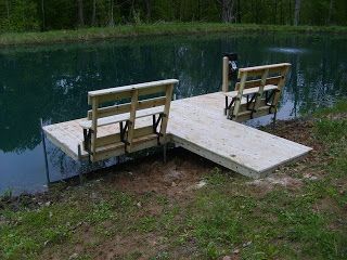 Nate's Fishing Blog: The Perfect Small Pond Dock! Lakehouse Dock, Pond Docks, Pond Dock, Building A Dock, Small Dock, Dock Ideas, Floating Docks, Fish Feeder, Farm Pond