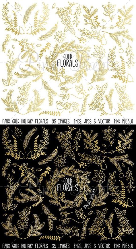 Faux Gold Foil Christmas Florals