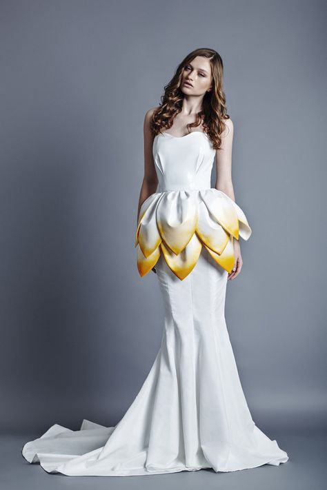 …or try a literal interpretation of a Princess Daisy–inspired dress? | 41 Wedding Dresses Inspired By Nintendo Princesses Jean Louis Sabaji, Flower Dress Art, Celebrity Dresses Red Carpet, Nintendo Princess, Celebrity Inspired Dresses, Fashion Design Sketches, Art Dress, Inspired Dress, Flower Fashion