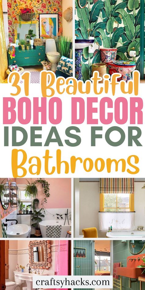 Add bohemian style decor into your bathroom designs, creating a space that feels both refreshing and relaxing. We have plenty of innovative bathroom decor ideas that are as practical as they are beautiful. Boho Bathroom Ideas Small Chic, Boho Bathroom Curtain Ideas, Boho Maximalism Bathroom, Boho Bathroom Colorful, Moracan Theme Bathroom, Small Boho Bathroom Ideas Vintage, Diy Boho Beach Decor, Boho Glam Bathroom Decor, Bathroom Decor Eclectic