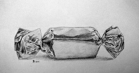 Drawing Candy, Candy Pencil, Sweets Art, Candy Drawing, Wrapped Candy, Desen Realist, Sweet Drawings, Observational Drawing, Candy Sweet