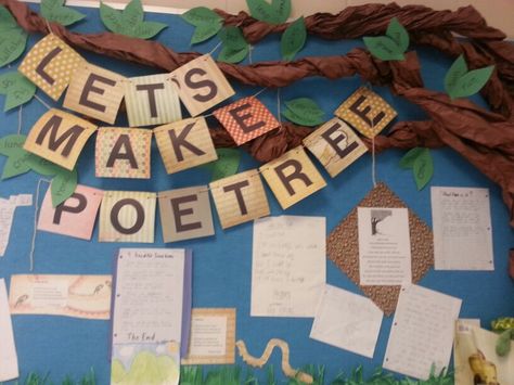 No link :( Poetree Poetree Bulletin Board, English Classroom Displays, Library Resources, Library Bulletin Boards, Library Display, School Decor, School 2017, English Teaching, Busy Bees