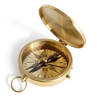 A bronzed pocket compass, a reproduction from the 19th C. Campaign trail. | Breakwater Bay Santos Decorative Pocket Compass Metal in Brown, Size 3.25 H x 4.0 W x 4.0 D in | Wayfair | Home Decor Compass, Santos, Vintage Compass, Pocket Compass, Spice Island, Mariners Compass, Authentic Models, Polished Brass, Meaningful Gifts