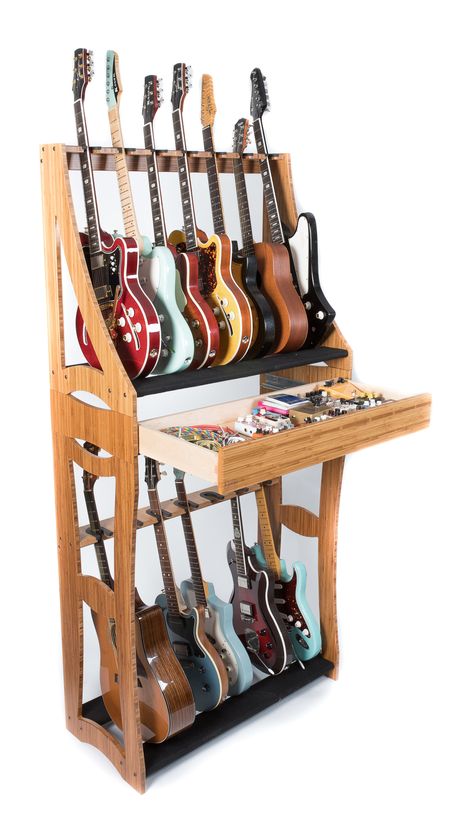 Studio Ideas Aesthetic, Youtube Home Studio, Bedroom Recording Studio, Guitar Case Storage, Music Room Organization, Wood Guitar Stand, Stackable Furniture, Music Furniture, Guitar Studio