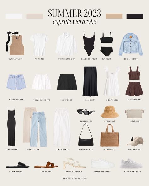 Summer 2023 Capsule Wardrobe + Outfit Ideas | Erika Marie Summer Commuter Outfit, Los Angeles Capsule Wardrobe, Europe Wardrobe Summer, Plus Size Summer Outfits Europe, 2024 Summer Capsule, Elevated Basics Outfit Summer, Minimalist Wardrobe Capsule Summer, Spring Outfits For Pear Shaped Women, Edmonton Outfits