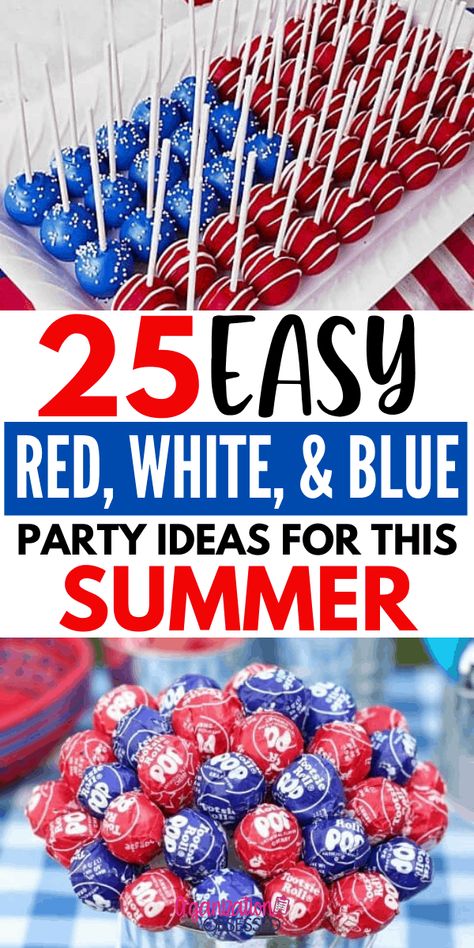 Are you having a Memorial Day Party or 4th of July Party and you're looking for patriotic decorations and easy red, white & blue party ideas? Then look no futher! These patriotic decorations, party food, and red, white and blue party decoration and ideas will help you have the best patrioitic party this year! #memorialday #4thofjuly #redwhiteblue #partydecorations #partyfood #homedecor #patrioitichomedecor Red And Blue Birthday Party Decorations, American Themed Party Decorations, Red And Blue Birthday Theme, Red White And I Do Party, July 4 Pool Party Ideas, Red White And Blue Graduation Decor, Memorial Day Pool Party Food, Patriotic Graduation Party, Memorial Day Pool Party Ideas