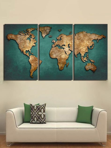 Map Canvas Painting, World Map Painting, Art Carte, World Map Art, World Map Canvas, Map Painting, 3 Piece Canvas Art, Map Canvas, Painting Vintage