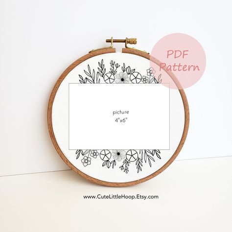 [CommissionsEarned] 'The Listing Is For Digital File. No Physical Item Will Be Shipped. This Floral Photo Holder Pdf Embroidery Pattern Is Suitable For Both Beginner And Advanced Level. The Photo Frame Hand Embroidery Design Can Be Used For Home Decor And Diy Gift. You Will Receive * Transferring Pattern Instructions. * Pattern In Size 8' Hoop Only. * Photo Size 4'X6' Important - No Stitch Guides And No Color Guide For The Patterns. - Be Creative! Enjoy And #digitalembroiderypatterns Embroidery Frame Pattern, Embroidery Hoop Frame Ideas, Photo With Embroidery, Embroidery Photo Frame Ideas, Embroidery With Photo, Embroidery Picture Holder, Embroidery Products To Sell, Embroidery Flower Patterns Free, Embroidered Picture Frame