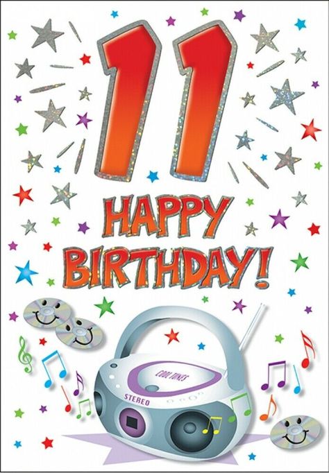 Happy 11th Birthday Card For Boy or Girl Features - Image from   Piccadilly Cards - That Funny Age Card Range - Designed by Piccadilly Cards - Cover message:     "11 Happy Birthday"             - Supplied By Herbys Gifts  - We can hand   write and post cards direct.   Message Us. - Card measures   7 x 5 inches    - Envelope included    -  Printed in the UK 11 Birthday, Happy 11th Birthday, 30th Birthday Cards, Girl Birthday Cards, Birthday Cards For Boys, Happy Birthday Greeting Card, Birthday Greeting Card, Birthday Supplies, Envelope Design