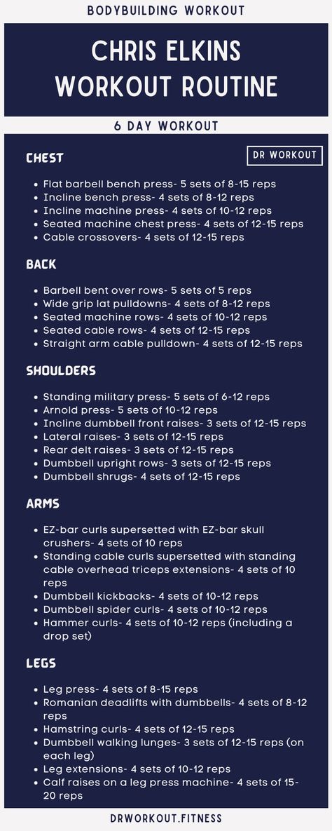 Chris Elkins' Workout Routine Chris Elkins, Arnold Training, Arnold Schwarzenegger Workout, Fat Loss Gym Workout, 5 Day Workout Routine, Full Body Circuit Workout, Workout Program Gym, Workout Plan For Men, Diet Plans For Men