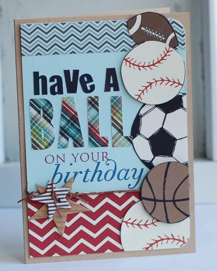 Betsy-Have-a-Ball-Card using Fancy Pants Little Sport collection. Awesome sport card! Sports Greeting Cards, Birthday Card Invitation, Ideas Birthday Card, Boy Scrapbook Layouts, Invitation Layout, Birthday Card Ideas, Guy Cards, Birthday Cards For Boys, Masculine Birthday Cards
