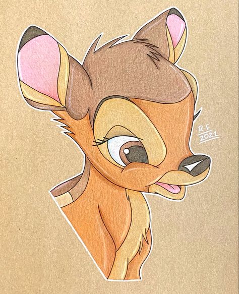 Tela, Bambi Drawings, Bambi Sketch, Bambi Face, Sketchbook Themes, Piglet Disney, Prismacolor Drawing, Bambi Baby, Bambi Art