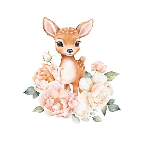 Watercolor Composition, Theme Bapteme, Nursery Drawings, Bambi Baby, Deer Theme, Girly Nursery, Animal Paintings Acrylic, Deer Drawing, Duck Wallpaper