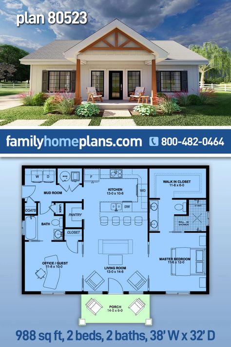 Build a House Plan With Guest Room - Family Home Plans Blog Guest House Plans, Farmhouse Ranch, Small Cottage House Plans, Craftsman Farmhouse, Small Cottage Homes, 2 Bedroom House Plans, Small House Floor Plans, Country Craftsman, Ranch Style House Plans