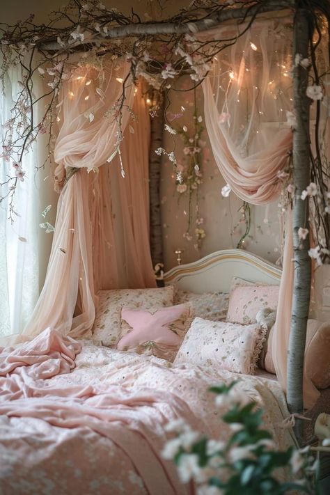 25 Magical Fairy Bedroom Ideas for a Touch of Whimsy - Roomy Retreat Girls Forest Bedroom, Sherwin Williams Romance, Jewel Bedroom, Fairy Bedroom Ideas, Fairycore Bedroom, Enchanted Bedroom, Fairytale Bedroom, Cottage Core Room, Fairy Bedroom