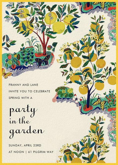 Spring Wedding Save The Date, Colorful Invitations, Karten Design, Garden Illustration, Paperless Post, Fabric House, Tree Illustration, Invitation Inspiration, Grafik Design