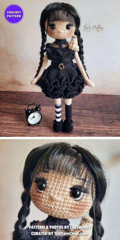 Amigurumi Patterns, Wednesday Addams Doll, Free Crochet Sweater, Crochet Gift Ideas, Pattern Crochet Blanket, Crocheting Patterns, Fantasy Land, Crochet Dolls Free Patterns, Gift Crochet