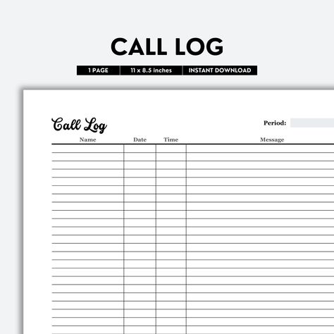 Track and manage your phone calls efficiently with our helpful call log printable. WHAT YOU WILL RECEIVE You will receive one high-quality PDF file. Please note that this file is not editable. If you encounter any difficulties, please reach out to me for assistance. Each page is in Letter Size (11 x 8.5 inches). This is a digital print with instant access, intended for personal use only. HOW TO PRINT You can print the file from your personal computer, at any local print/copy shop, or online. PLEASE NOTE: This is a digital download only. No physical product will be shipped. Please be aware that the colors on the prints may vary slightly due to differences in computer monitors when viewing prints online compared to the actual print. RETURN POLICY/REFUNDS Due to the digital nature of this ite Appointment Tracker, Client Tracker, Communication Log, Contact List, Personal Computer, Phone Calls, Phone Call, Pdf Download, Period