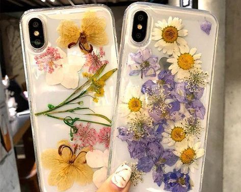 Handmade pressed purple&white dried real flower phone case for | Etsy Handmade Phone Case, Flower Iphone Cases, Iphone Case Protective, Floral Phone Case, Flower Phone Case, Silicone Cover, Clear Cases, Iphone Apps, Real Flowers