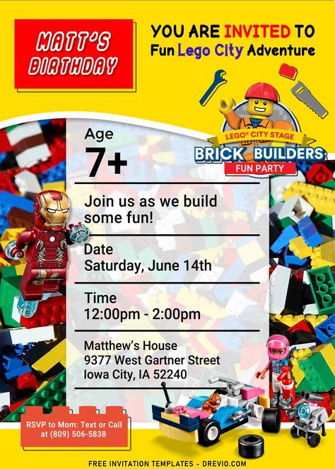 Nice 9+ Lego Birthday Invitation Templates For Kids Birthday Party We’ve all seen those amazing DIY LEGO birthday party ideas on either you see it in your Instagram feed or maybe on Pinterest and wish we could pull them off.  How easy could it be? To find ... Lego Birthday Invitations Free Printable, Lego Birthday Party Invitations Free, Lego Party Invitations Free Printables, Free Lego Invitation Template, Free Printable Lego Birthday Invitations, Lego Invitation Template, Lego Birthday Invitations Boys, Lego Party Invite, Marvel Lego Birthday Party