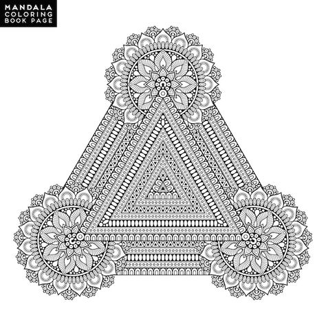 Triangle with mandala design | Premium Vector #Freepik #vector #ritual #colorful-mandala #spiritual-background #flower-mandala Triangle Mandala Design, Outline Coloring Pages, Mandala Outline, Triangle Mandala, Tattoo Triangle, Mandala Template, Mandala Book, Mandalas Painting, Vector Mandala