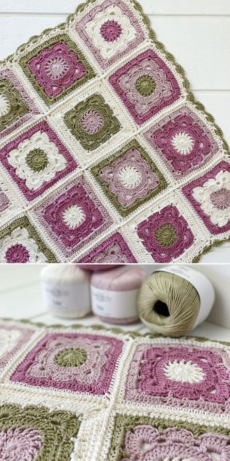 Pink And Green Crochet Blanket, Cute Crochet Baby Blanket, Green Granny Square, Willow Square, Easy Cute Crochet, Free Crochet Tutorials, Chunky Crochet Blanket Pattern, Crochet Dog Clothes, Crochet Flower Squares