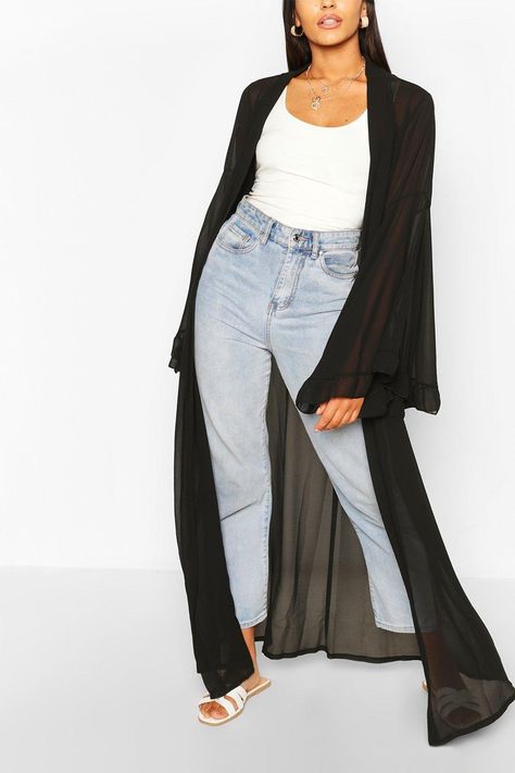 Wide Sleeve Maxi Kimono #sponsored, , #Ad, #PAID, #Sleeve, #Maxi, #Kimono, #Wide Kimonos, Fairy Sleeve, Boohoo Style, Duster Coats, Kimono Black, Crochet Kimono, Kimono Outfit, Maxi Kimono, Plastic Raincoat