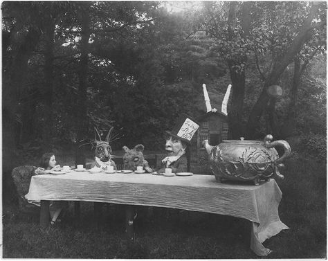 The Mad Hatter's Tea Party scene from a 1915 silent movie adaptation of 'Alice in Wonderland' by Lewis Carroll, directed by W.W.Young Tumblr, Alice In Wonderland Aesthetic, Alice Liddell, Alice In Wonderland Tea Party, Party Scene, Mad Tea Party, Mad Hatter Tea, Mad Hatter Tea Party, Adventures In Wonderland