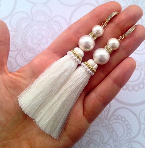 Pearl Tassel Earrings Anting Manik, Silk Thread Earrings, Tassel Earing, Silk Thread Jewelry, Pola Gelang, Gelang Manik, Thread Jewellery, Thread Earrings, Handmade Fashion Jewelry