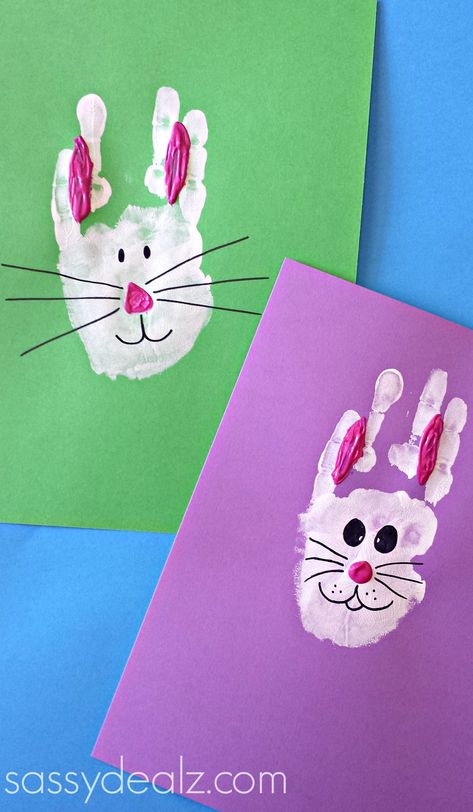 Bunny Rabbit Handprint Craft for Kids! #Easter art project idea #DIY | CraftyMorning.com Hand Print Art, Diy – Velikonoce, Easter Art Project, Easter Preschool, Handprint Craft, Easy Easter Crafts, Toddler Easter, Handprint Crafts, Easter Projects