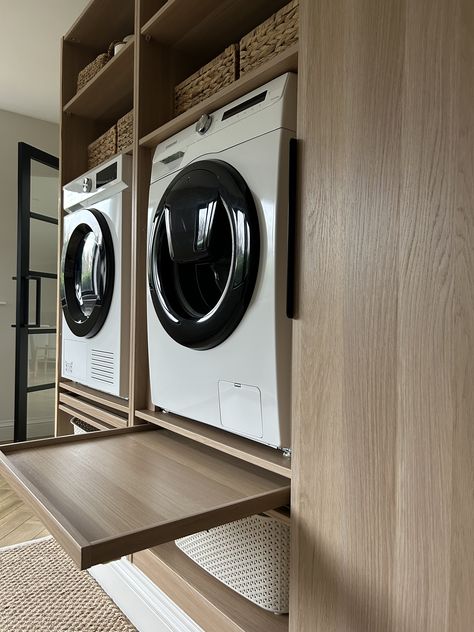 This IKEA Hack Adds More Functionality to This Utility Room | Livingetc Bootility Room Ideas, Ikea Laundry Room Stacked, Ikea Kitchen Laundry Room, Small Ikea Laundry Room, Laundry Utility Closet, Ikea Hack Laundry Room Ideas, Pax Utility Closet, Ikea Laundry Room Organization, Laundry Room Pax Ikea